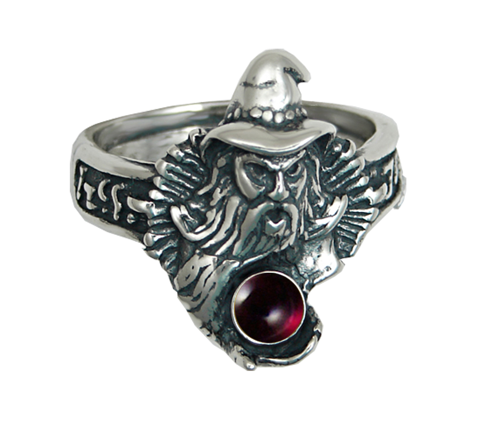Sterling Silver Wizard Ring With Garnet Size 9
